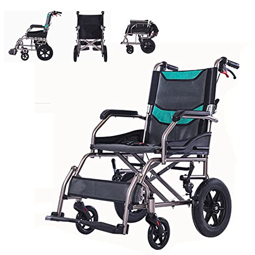 Rollstuhl Faltbar Leicht Reiserollstuhl, Aluminium Rollstühle mit Trommelbremse, Schmaler Rollstuhl für Wohnung, Transportrollstühle, Sitzbreite 46.5 cm,B: Small Wheel
