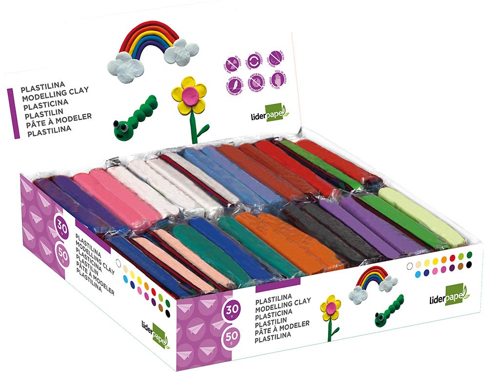 Liderpapel Knete, 50 g, Box mit 30 Stück, verschiedene Farben