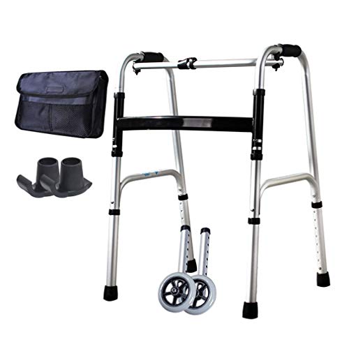 Faltbarer Gehwagen für ältere Menschen mit 2 Rädern und Tragetasche, Gehgestell | Mobilitätshilfe | Rollrollatoren – höhenverstellbarer Gehstockhalter aus Aluminium für geriatrische Handicap-Bariatri