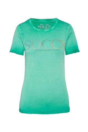 SOCCX Damen T-Shirt mit Logo aus bunten Schmucksteinen Active Green L
