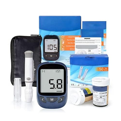 WFXXZL Blutzucker-Monitor Blutzucker-Test-Diabetes-Test-Kit mit 50 Teststreifen und 50 Lanzetten (Color : Machine mmol/L+50 Test Strips)