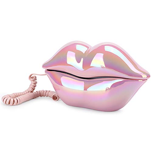 Lip Phone Festnetz, Galvanisiertes Rosa Telefon, Lippenförmiges Telefon, Kabelgebundenes Lustiges Telefon für Heimdekoration, Büro, Neuheitsgeschenk für Mädchen