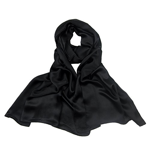 PB-SOAR 100% Seide Seidenschal Schal Halstuch Stola, einfarbiger Schal aus reiner Seide, schlicht und leicht, 8 Farben auswählbar (Schwarz)