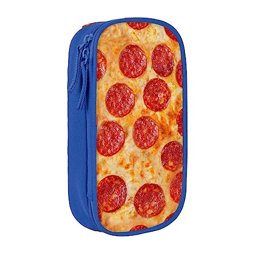 3D Pizza Pepperoni Federmäppchen, mittlere Größe, Stiftehalter, Tasche mit Doppelreißverschlüssen für die Arbeit, niedlich, blau, Einheitsgröße, Koffer