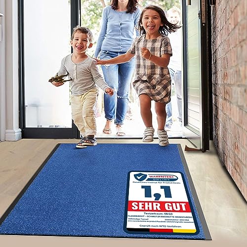 Floordirekt Schmutzfangmatte Monochrom | viele Größen, viele Farben | Länge auf Maß | rutschfeste waschbare Fußmatte (Blau, 200 x 150 cm)