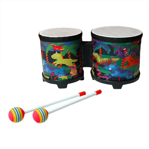 Bongo-Trommel für Erwachsene, 6-Zoll-Kinder-Schlaginstrumente aus Holz, pädagogische Bongo-Trommel mit 2 bunten Trommelstöcken, handgefertigte Junior-Handtrommel, Kleinkind-Musiktrommel für Erwachsene