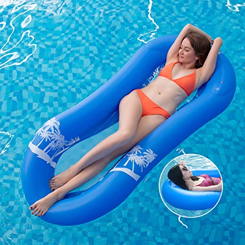 MiiDD Aufblasbare Float,Wasserhängematte mit Netz,Luftmatratze Wasser Pool Hängematte Wasserliege Schwimmring mit Netz,165x75x25cm(Blau)