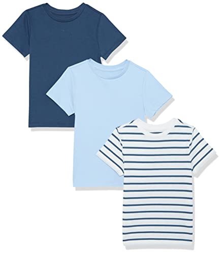 Amazon Aware Jungen Lockeres Kurzarm-T-Shirt aus Bio-Baumwolle, 3er-Pack, Blau, 8 Jahre