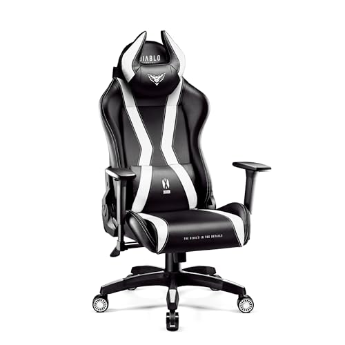 Diablo X-Horn Gaming Stuhl Bürostuhl Schreibtischstuhl 3D Armlehnen Ergonomisches Design Nacken/- Lendenkissen Kunstleder Wippfunktion (schwarz-weiß)