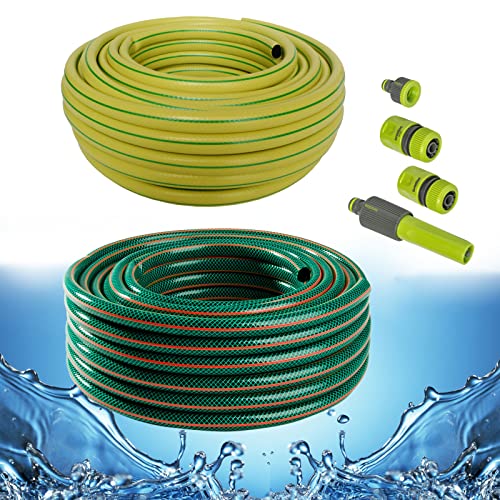 Gartenschlauch Schlauch 1/2 Zoll 20m 30m 50m 4-teiliges Adapter-Set Grün Gelb Wasserschlauch (1/2 Zoll, 30m, Grün, 4-teiliges Anschluss-Set)