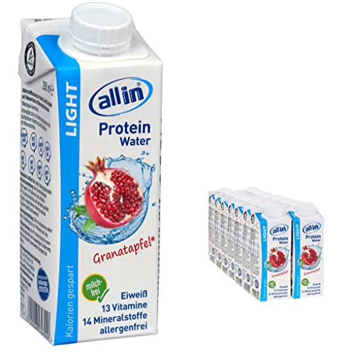 all in® LIGHT Protein Water Granatapfel 14 x 250 ml - Low Carb Vital Drink für Post Workout oder zum Abnehmen | fettfreies Protein Wasser