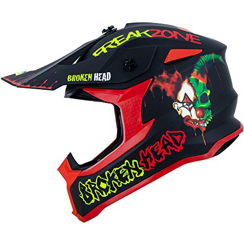 Broken Head FreakZone Motocross-Helm Schwarz-Grün-Rot matt – Cross-Helm – MX – Quad – Supermoto (M 57-58 cm)