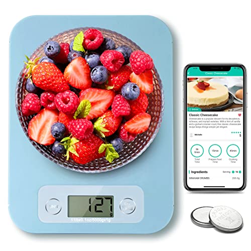 Digitale Lebensmittelwaage – intelligente Küchenwaage mit Ernährungsrechner-App, Grammwaage für Lebensmittelunzen und Gramm, Kalorienwaage mit 2.8 g Genauigkeit (3 g,5 kg)