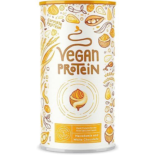 Vegan Protein - Macadamia - Pflanzliches Proteinpulver aus gesprossten Reis, Erbsen, Sojabohnen, Leinsamen, Amaranth, Sonnenblumen- und Kürbiskernen - 600g Pulver