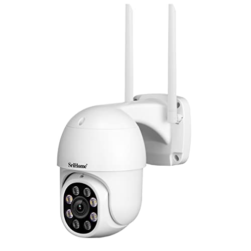 SriHome Überwachungskamera Outdoor, 1080P WiFi Home Überwachungskamera mit App, PTZ IP Kamera, Nachtsicht, IP66 Wasserdicht, 2-Wege-Audio, Sichtschutz, Garten / Haus / Haustier / Baby Monitor