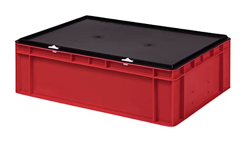 Stabile Profi Aufbewahrungsbox Stapelbox Eurobox Stapelkiste mit Deckel, Kunststoffkiste lieferbar in 5 Farben und 21 Größen für Industrie, Gewerbe, Haushalt (rot, 60x40x18 cm)