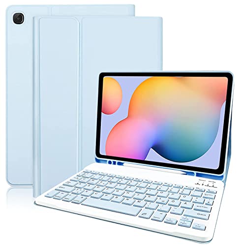 Galaxy Tab S6 Lite Tastaturhülle, Zabatoco Leder Folio Cover mit Abnehmbarer magnetischer Deutsche Layout Bluetooth Tastatur für Samsung Tab S6 Lite 10,4 Zoll (SM-P610 / P615,2020), Blau