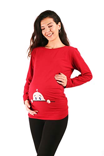 Neugieriges Baby - Umstandsmode Umstandsshirt mit Motiv Sweatshirt Schwangerschaftsshirt für die Schwangerschaft, Langarm (Weinrot, Medium)
