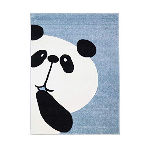 MyShop24h Kinderteppich Teppich Kinderzimmer Hochwertig Panda-Bär in Pastell-Blau mit Konturenschnitt, Größe in cm:140 x 200 cm