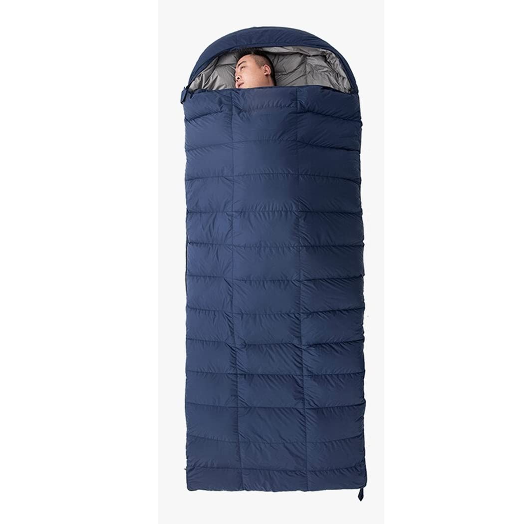 Gänsedaunen-Schlafsack für Erwachsene, übergroßer, wasserdichter 600-FP-Daunen-4-Jahreszeiten-Rucksack-Schlafsack für Camping und Wandern bei kaltem Wetter,Blau,2.5kg