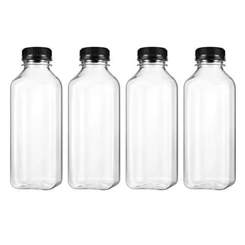 UKCOCO 4PC 500ml Transparente Plastikflasche-Leer Kunststoffflaschen zum befüllen transparente Plastikflasche Saftflaschen mit Schwarze Kappen Deckel Likörflaschen für Candy/Schnaps/Saft/Öl