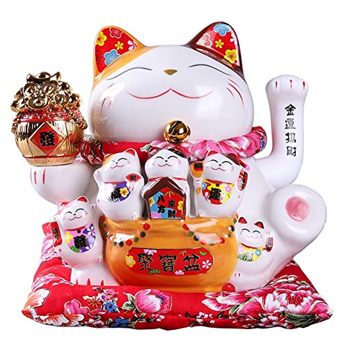 Junguluy 7 Keramik Winkende Katze Maneki Ornament Feng Dekoration Schaukel Katze,A