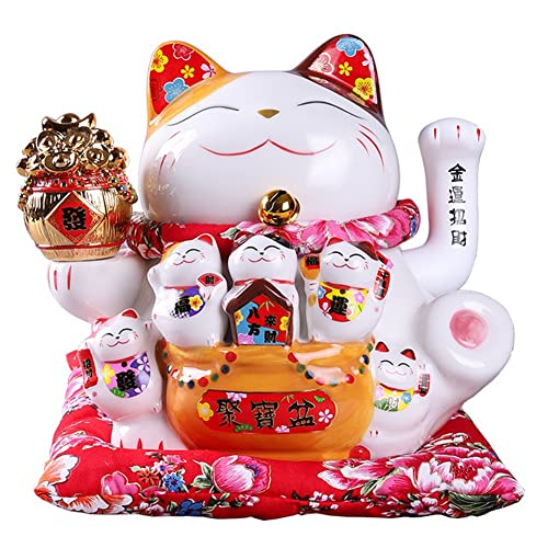 Jdeijfev 7 Keramik Winkende Katze Maneki Ornament Feng Shui Dekoration Schaukel Katze,A