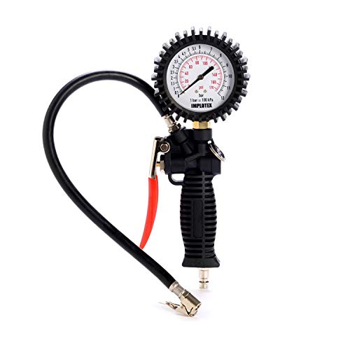 Reifenfüllmessgerät Manometer Luftdruckprüfer Reifendruckmesser Reifendruckprüfer Messbereich 0-12 bar, Schlauchlänge 400 mm