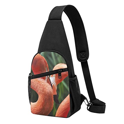 Brusttasche mit Feuerfußball-Druck, wasserdicht, leicht, mit einem Riemen, für Outdoor, Wandern, Sport, Flamingo, Einheitsgröße