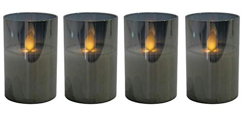 Mini LED Adventskerzen im Glas - Höhe 7,5 cm - 4er Kerzenset/Sparset - Realistische Wackelflamme - Kerze Weihnachten/Kleine Weihnachtskerzen/Adventskranz (Grau)