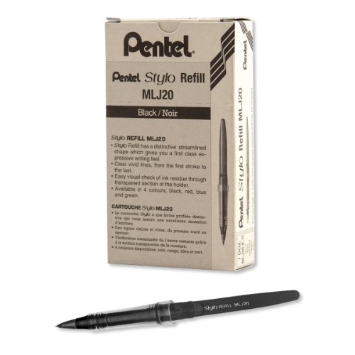 Pentel Arts Tradio Stylo Sketch Pen Refills, Black, Box of 12 (MLJ20-A) by Pentel