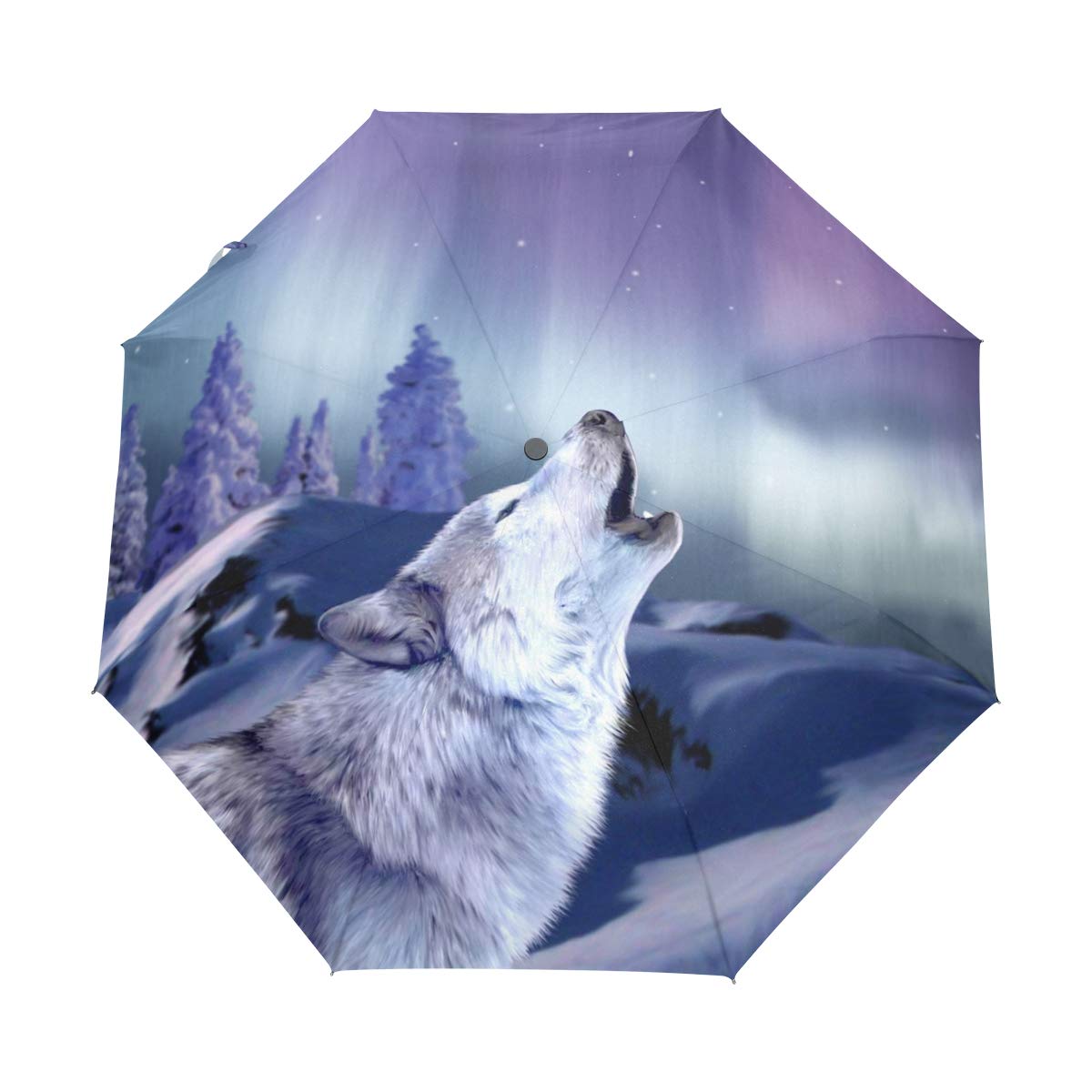 ALAZA Aurora Night Wolf Heulender Reise-Regenschirm, automatisches Öffnen, Schließen, winddicht, wasserdicht, zusammenklappbar, kompakt, A 61, Einheitsgröße