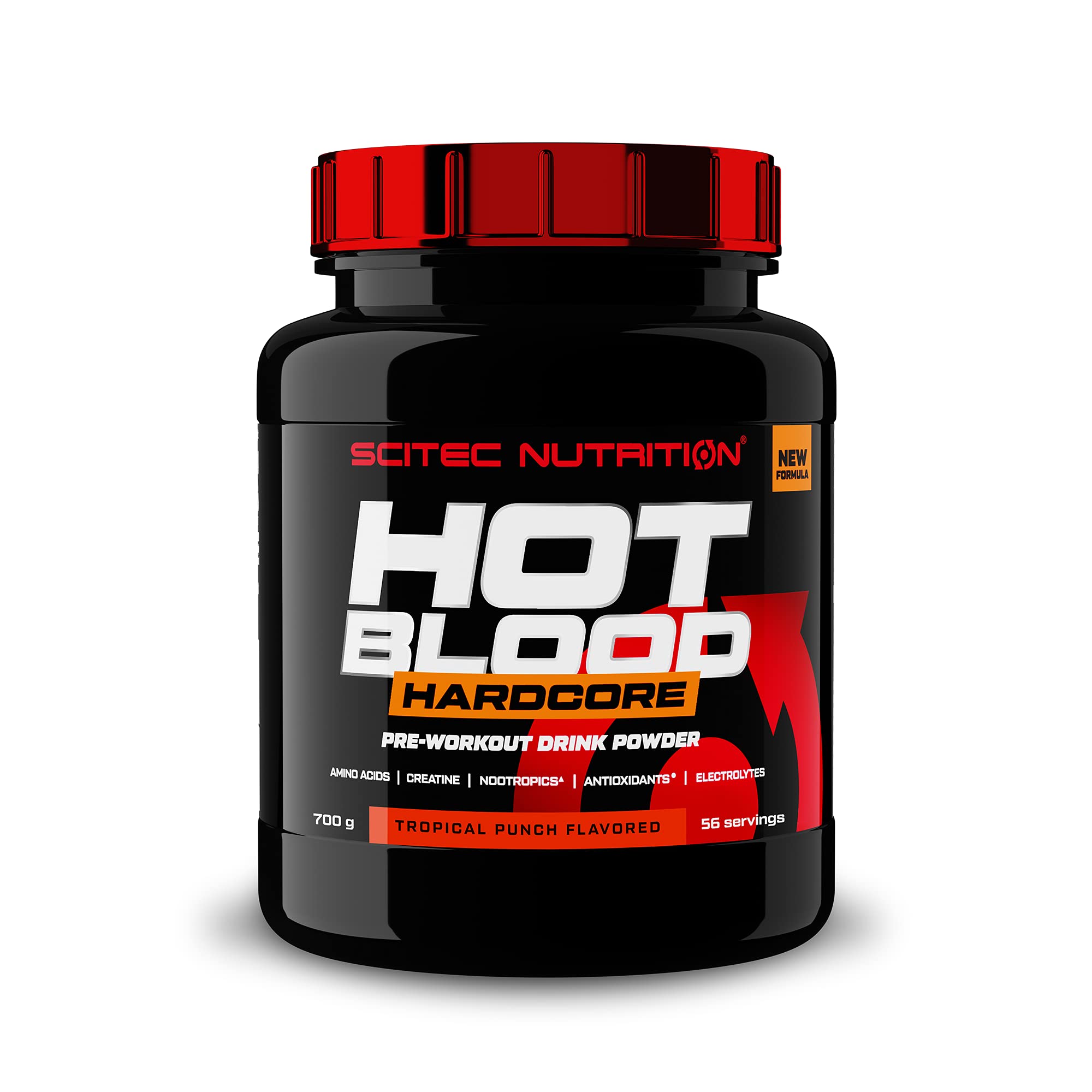 Scitec Nutrition Hot Blood Hardcore, Getränkepulver vor dem Training mit Aminosäuren und Kreatin, 700g, Tropical Punsch