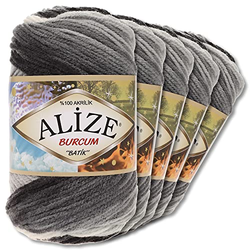 Alize 5 x 100g Burcum Batik Premium Wolle 100% Acryl | 29 Farben Farbverlauf Akzente Accessoire Häkeln Stricken Kleidung (1900)