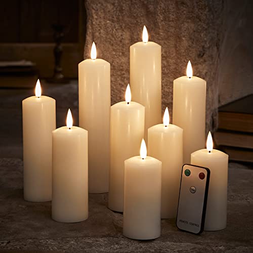 Lights4fun TruGlow® 9er Set Echtwachs LED Kerzen mit Fernbedienung und Timer batteriebetrieben