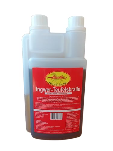 Ingwer-Teufelskralle Sud, Freude an der Bewegung, Naturprodukt in der 1 Liter Dosierflasche für Pferde und Ponys