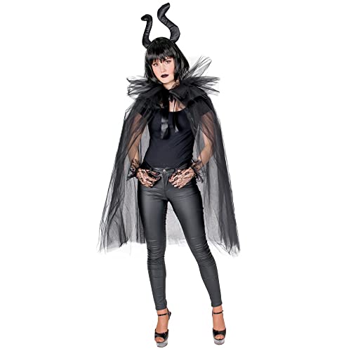 Funny Fashion Tüll Umhang Cape für Damen - Schwarz - Accessoire Kostüm Teufel Hexe Vampir Halloween Fasching Mottoparty