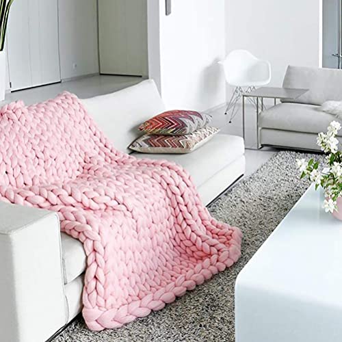 Kuscheldecke Gestrickte Grobe Strickdecke Hypoallergene Grob Gestrickte Arm Stricken Werfen Große Klobige Decken Haustier Bett Stuhl Sofa (Color : Pink, Size : 100x120cm)
