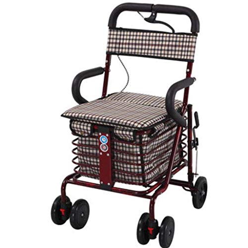 Tragbarer Einkaufswagen für ältere Menschen, 4-Rad-Walkerwagen, klappbarer Sitz mit Bremsen, strapazierfähig und zusammenklappbar, einfache Aufbewahrung