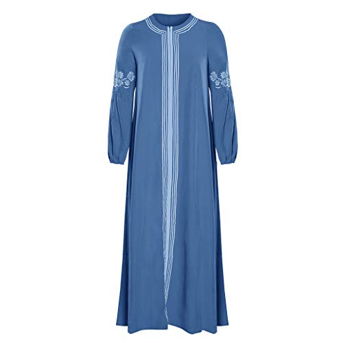 Lazzboy Muslimisches Kleider Frauen Kaftan Arab Jilbab Abaya Spitze Nähen Maxikleid Damen Langarm Abendkleider Muslim Hochzeit Kleidung Saudi-arabien Rockabilly(Hellblau,XL)