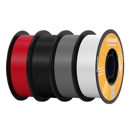 Kingroon PLA-Filament für 3D-Drucker, Maßgenauigkeit +/- 0,03 mm, 1-kg-Spule (2,2 lbs), 1,75 mm, 4 kg, Schwarz+Weiß+Grau+Rot
