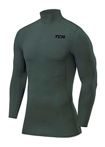 TCA Jungen Pro Performance Kompressions Thermoshirt, Langarmshirt mit Stehkragen - Dunkelgrün, 6-8 Jahre