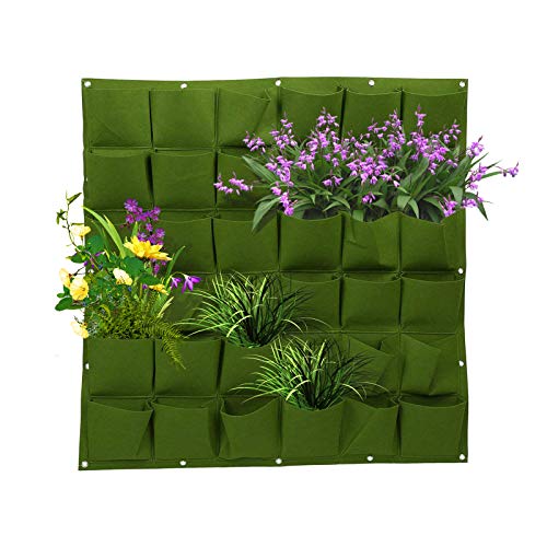 DIYARTS An der Wand montierte Grow-Taschen aus Filz mit 36 Taschen für den Anbau von Pflanzen im Freien Vertikaler Gartenpflanzer für Kräuter, Gemüse, Blumen (Grün)
