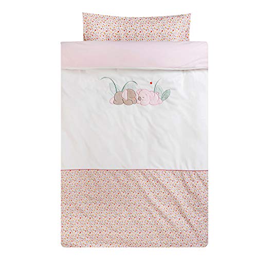 Nattou Bettwäsche-Set mit Wendemotiv, Bettdeckenbezug 100 x 140 cm und Kissenbezug 40 x 60 cm, Iris und Lali, Weiß/Rosa