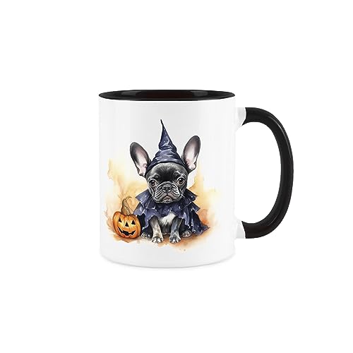 Purely Home Frenchie Tasse – Halloween-Kürbisse Französische Bulldogge Geschenk/Geschenktasse – Tee Kaffee weiß & schwarz Keramiktasse für Hundeliebhaber