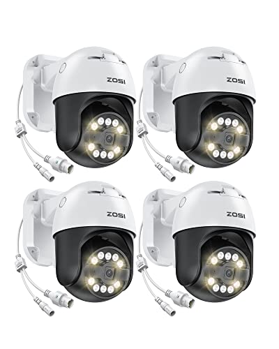 ZOSI 4X 5MP PoE Überwachungskamera Aussen mit Netzwerkkabel, 355°/140° Schwenkbar PTZ Dome Kamera Outdoor mit 2-Wege-Audio, Personen-/Autoerkennung, C296