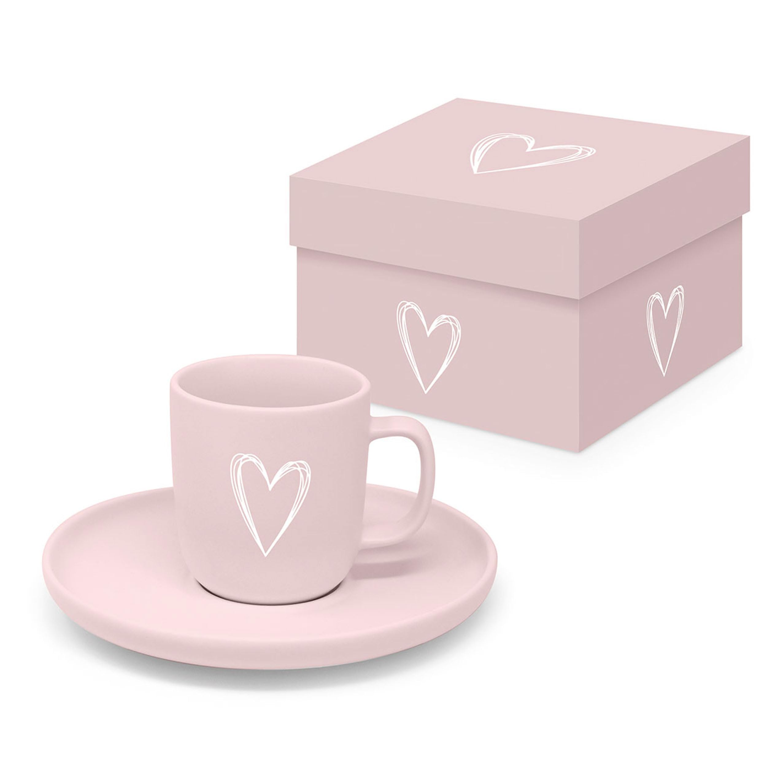 PPD Espressotasse Untertasse Pure Heart Rose Matt 75ml Mokkatasse Unterteller Espresso-Tasse Mokka-Tasse Henkeltasse Klein Porzellan-Espressotasse