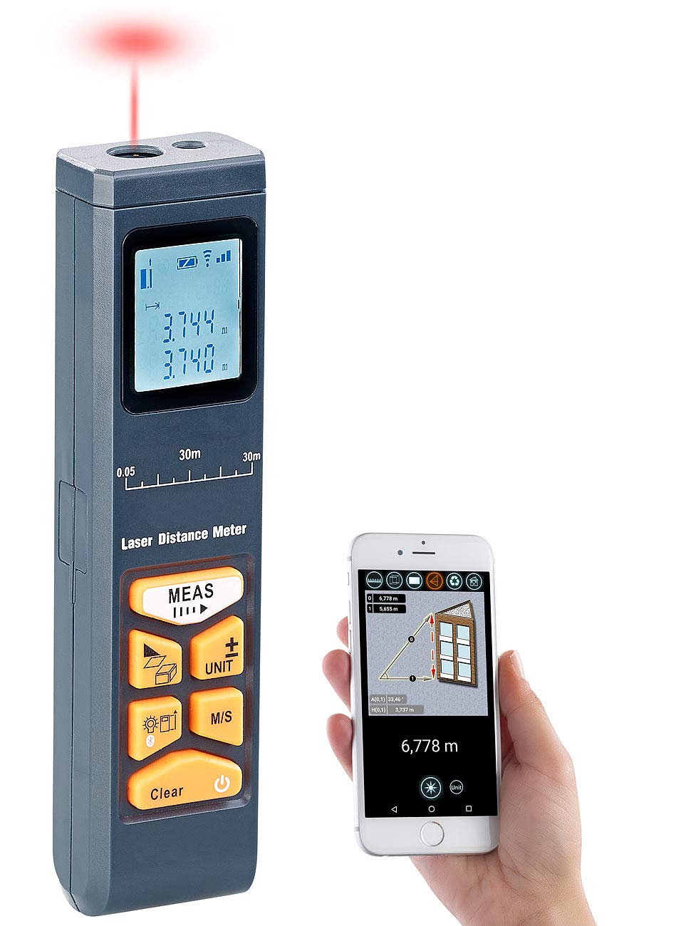 AGT Laser Messgerät: Laser-Entfernungsmesser mit LCD & Bluetooth, Messbereich 5 cm - 30 m (Distanzmesser, Laser Entfernung, Werkzeugkoffer)