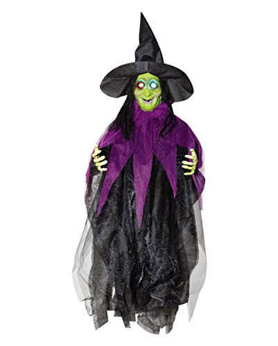 Horror-Shop Halloween Hexe mit Leuchtaugen 87 cm als Klassische Hängefigur für Halloween & Walpurgisnacht