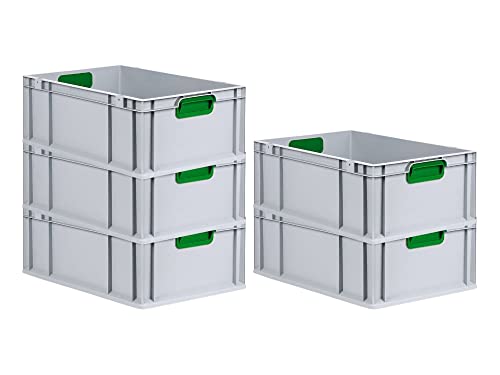 SparSet 5x Eurobox NextGen Color | HxBxT 22x40x60cm | 44 Liter | Griffe grün geschlossen | Verstärkter Boden | Eurobehälter, Transportbox, Transportbehälter, Stapelbehälter
